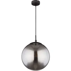 Decken Hängeleuchte Glaskugel Pendelleuchte Rauchglas Kugelleuchte pendelnd, Metall schwarz matt, 1x E27, DMxHöhe 30x120cm, Wohnzimmer Esszimmer Schlafzimmer