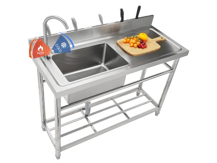 Évier de cuisine commercial en acier inoxydable à cuve unique SucceBuy, avec robinet et égouttoir, évier utilitaire