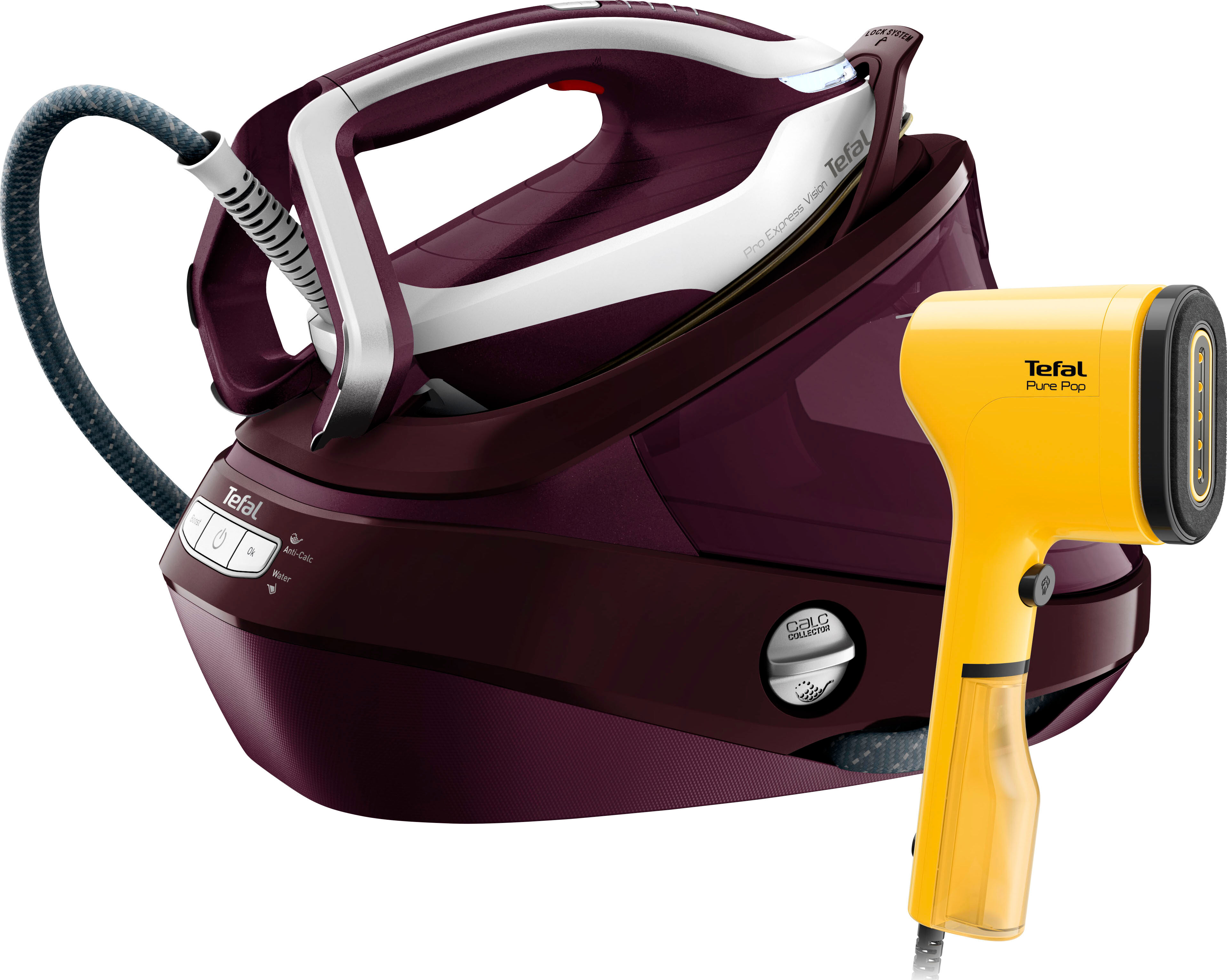 Tefal Dampfbügelstation "Pro Express Vision, inklusive Dampfbürste DT2026, Smart LED-Leuchte", rot (rot, weiß), Dampfbügelstationen, 8,3 Bar, 180 g/Min. konstanter Dampf, 680 g/Min. Dampfstoß, GV9810, Dampfbügelstation