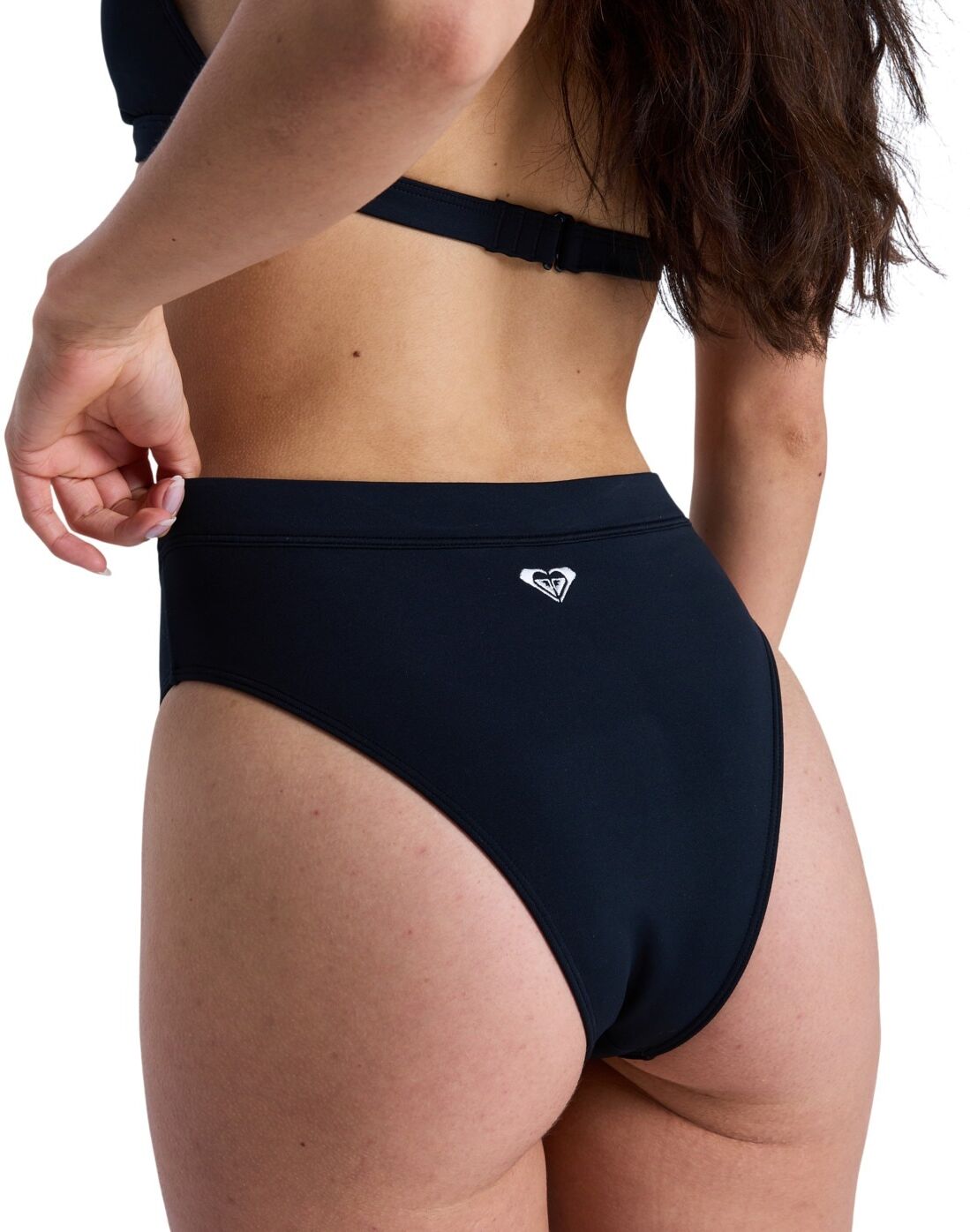 Bikini-Hose ROXY "Solid Essentials Moderate High Leg", Damen, Gr. S, schwarz (anthrazit), Obermaterial: 85% Polyester, 15% Elasthan., Badehosen Bikini-Hose anthrazit S