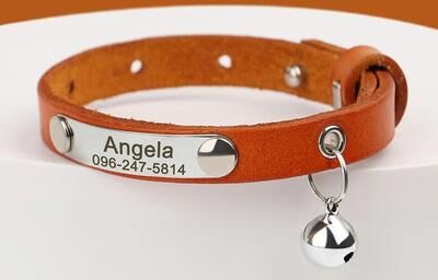 Uplift Essentials """Heirloom Fit"" Personalized Leather Cat Collar orange"