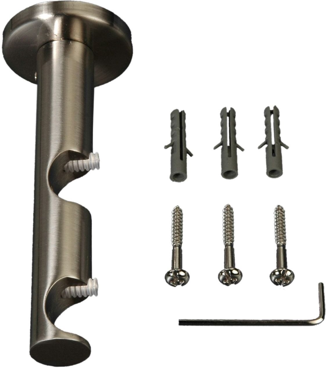 Träger LIEDECO, silber (edelstahlfarben), L:12cm Ø:2cm, Gardinenstangenhalterungen, Träger, 12 cm offen für ø 20 mm, 2-läufig edelstahlfarben L: 12cm