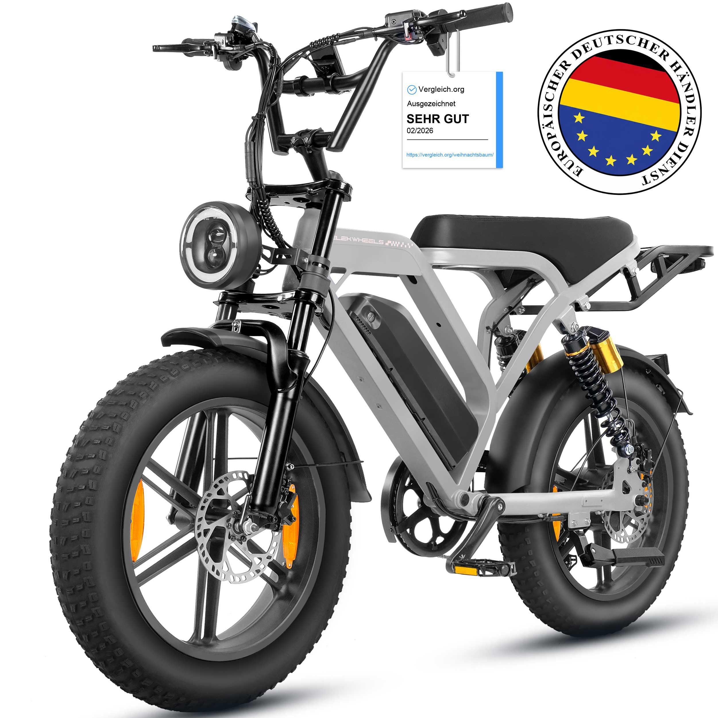 E-Bike Mountainbike Cityrad E-Fahrrad 20" x 4.0" Damen u. Herren Pedelec 720Wh Max.108KM Kettenschaltung, Heckmotor, 720 Wh, (mit Batterieladegerät