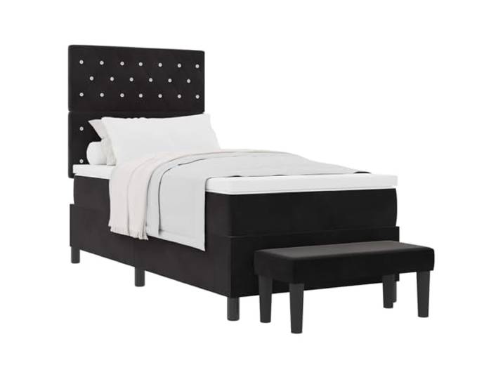 KTHLBRH Boxspringbett mit Kopfteil Samt schwarz 190 x 90 cm Kopfteil aus hochwertigem Samt, Holzrahmen, mittelfeste Schaumstoff-Matratze, modernes Design,