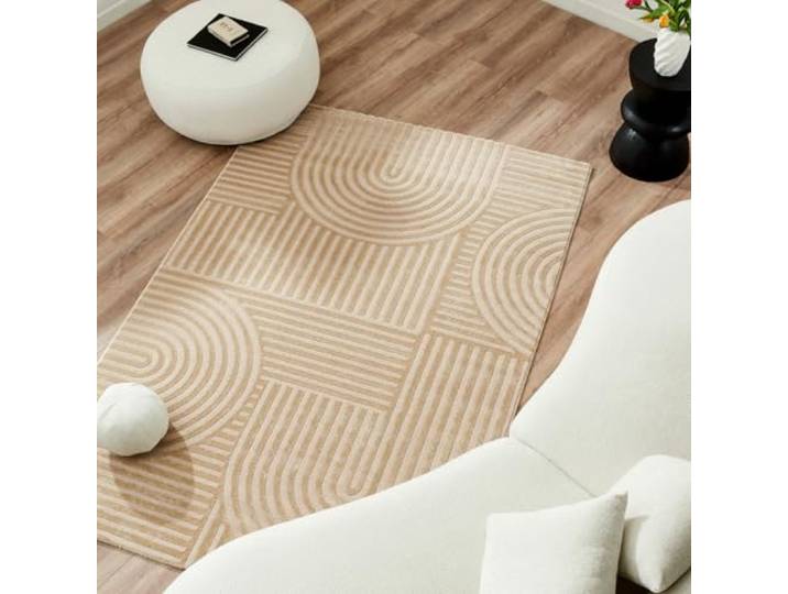 Nazar Tapis Salon\, Tapis Chambre\, Tapis Doux Chambre\, Tapis Beige\, Tapis Uni Doux\, Tapis Rectangulaire\, Tapis Motif Géométrique\, Grand Tapis\, Tapis Blanc\, Tapis De Couloir (80x150 cm\, 163 Beige)