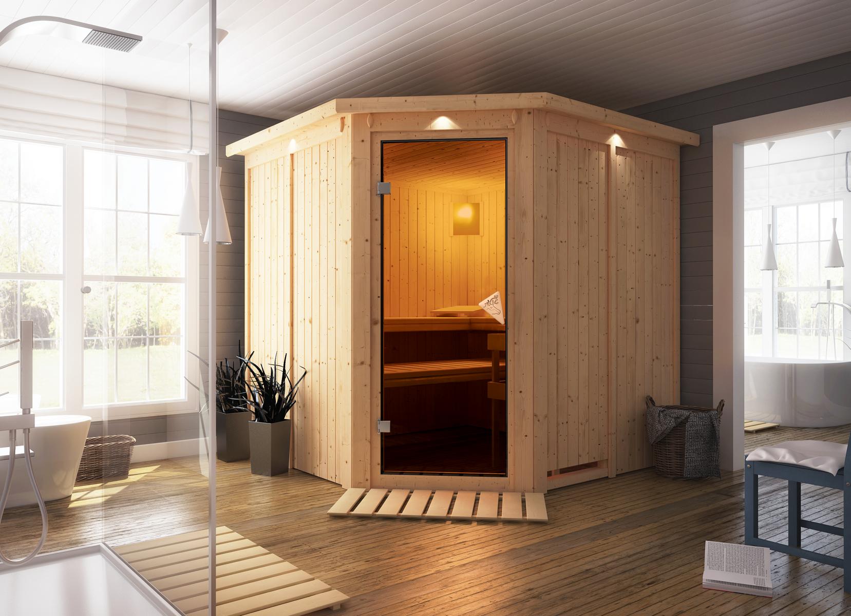 KARIBUHOLZT Sauna Jarin Eck, 9kW integr.Strg bronz.GGT u. DK 08288401