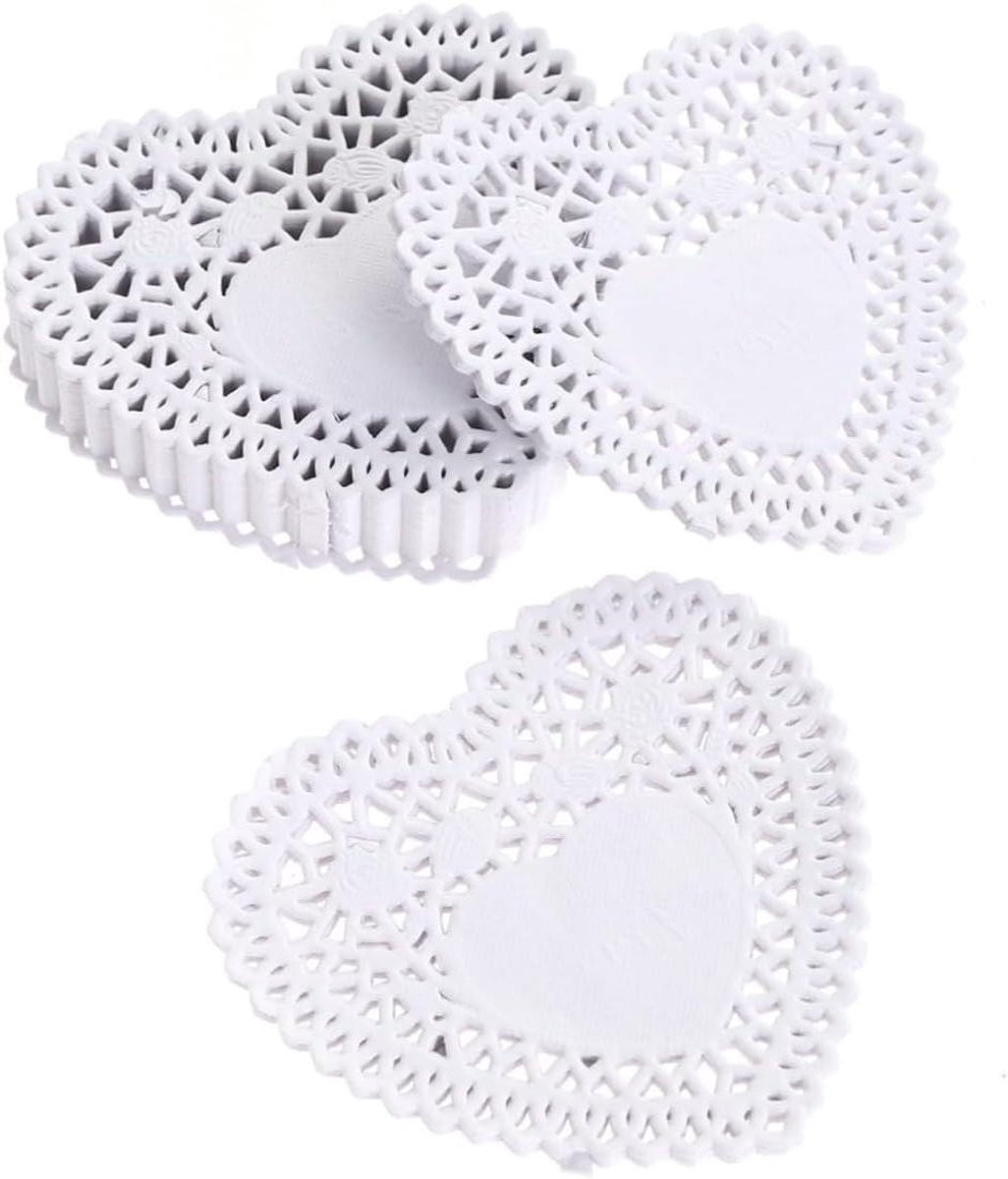 Wit Papieren Hartjes Placemats voor Cake en Dessert - 10 cm