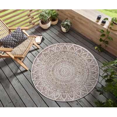 Teppich "Lilja Wendeteppich", weiß (linen weiß), H:5mm Ø:100cm, Polypropylen (PP), FREUNDIN HOME COLLECTION, Teppiche, Teppich, In-& Outdoor, beidseitig, Wetterfest, Balkon, Garten, Wohnzimmer