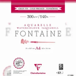 Clairefontaine 5x Fontaine, Aquarellblock 2-seitig geleimt, feinkörnig, A4, 12 Blatt 300g weiß - 975947C