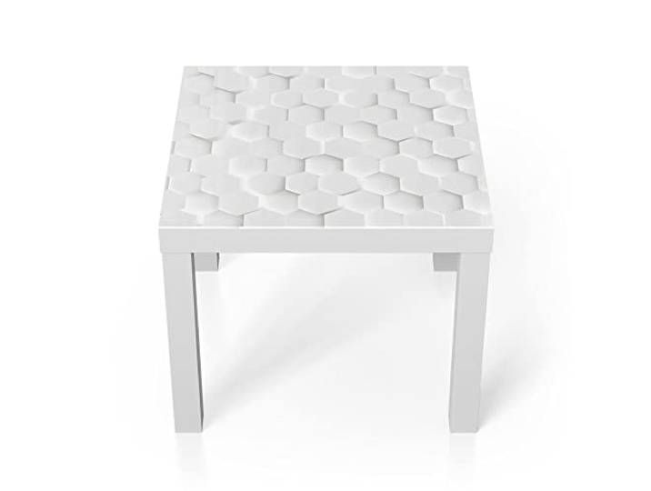 DEQORI Glastisch weiß klein 55x55 cm Motiv Weiße 3D-Waben ausgefallener Beistelltisch aus Glas Hochglanz Couchtisch fürs Wohnzimmer moderner Couch Tisch mit Design