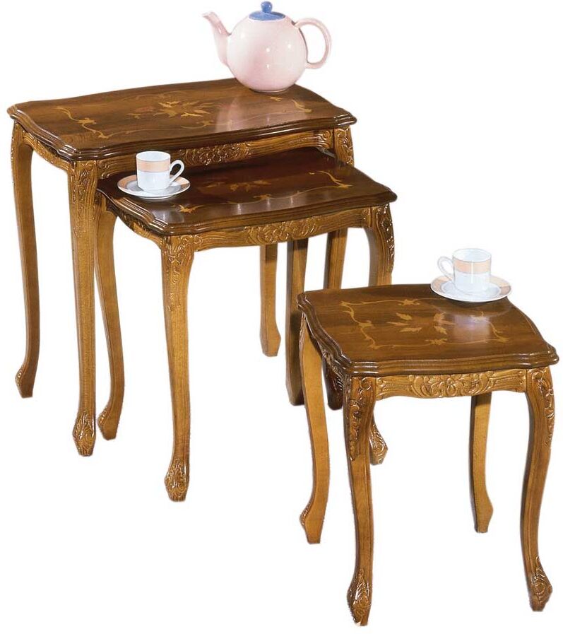 Pharao24.de Beistelltisch Set im italienischen Design Nussbaum lackiert (dreiteilig)
