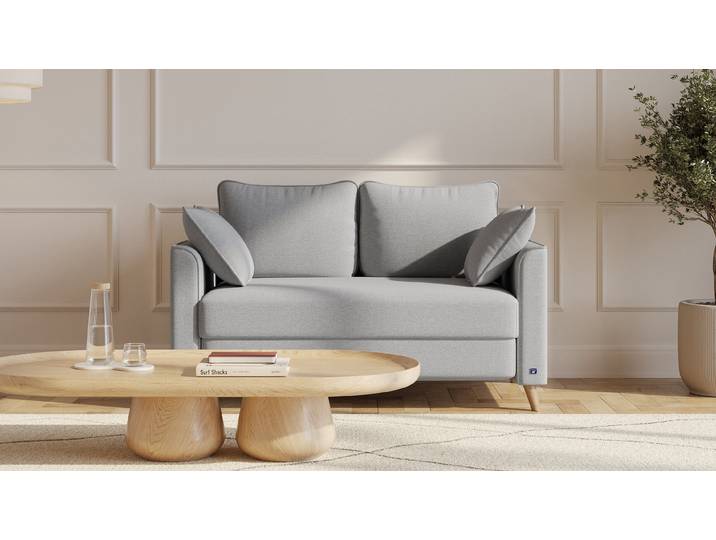 BRUNO Schlafsofa 120cm in Hellgrau Flow stabiles Massivholz & Boxspringkomfort