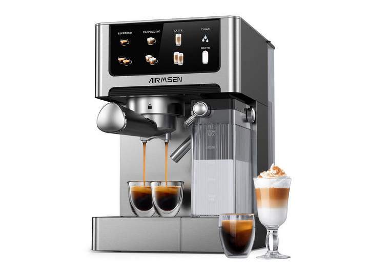 Airmsen Espressomaschine 20 Bar mit automatischem Milchaufschäumer für Zuhause,1.8L Wassertank, Edelstahlfilter, Cappuccino & Latte Kaffeemaschine mit Schnellbrüh-Doppelkessel