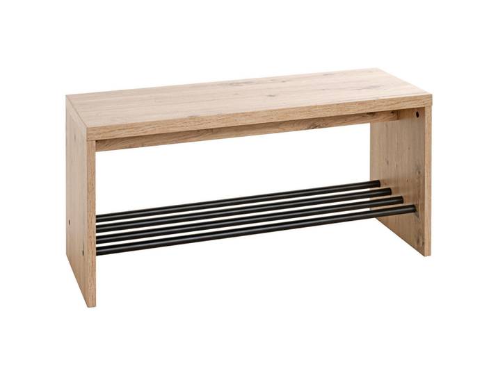 Garderobenbank, Schwarz, Eichefarben, Metall, 80x40x30 cm, Abstellfläche, Garderobe, Garderobenbänke, Schuhbänke