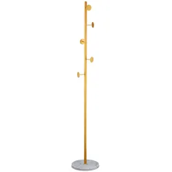 Relaxdays Garderobenständer Marmor, freistehender Jackenständer, 5 Haken, Standgarderobe, HxD: 172 x 29 cm, weiß/gold