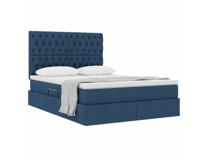 KTHLBRH Boxspringbett blau 140 x 200 cm mit Matratze Hydraulisches Heben, Gestell aus Metall, Kunstleder, Kopfteil aus Polyester, 280 kg