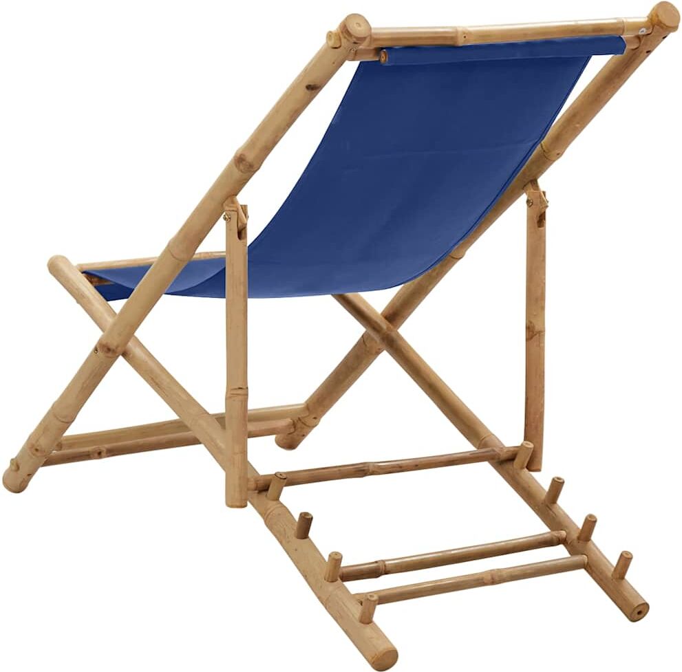 vidaXL Silla de playa de bambú y lona azul marino Azul