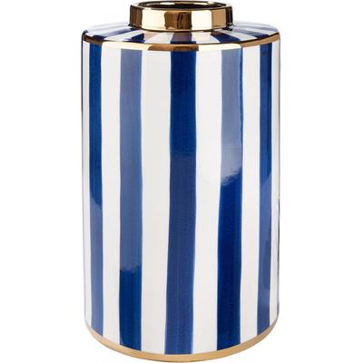 Tischvase GILDE "Vase zylindrisch Elio", blau (blau, weiß), B:20cm H:40cm T:20cm Ø:20cm, Keramik, Vasen