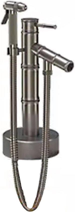 Famanu Garten-Wasserpumpe Wasserstandsanzeige - Wasserornament aus Bambus - Bewässerungssystem - Grau Kupfer - 34 cm hoch