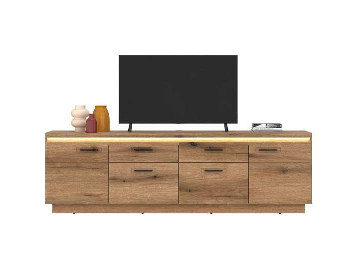 Livetastic Tv-Element Florence, Eiche, Kunststoff, 2 Fächer, 4 Schublade(n) Schubladen, 210x64.4x44.6 cm, Wohnzimmer, TV Möbel, TV-Racks
