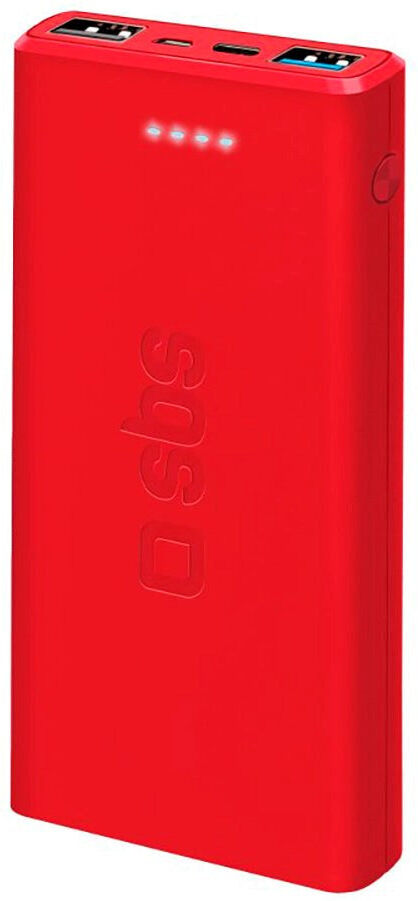 SBS Powerbank m. 2x USB-A & 1x USB-C 10W - 10.000 mAh - Rød