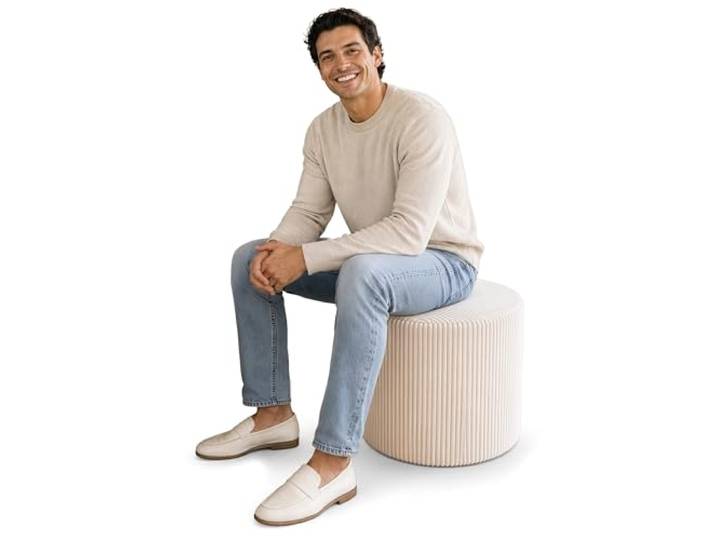 DreamRoots Cord Hocker Pouf, Rund Ø50x50 cm, Cremefarben Fußhocker, Sitzhocker, vielseitig als Sitzgelegenheit, Beistelltisch & Bodenkissen, Sitzpouf