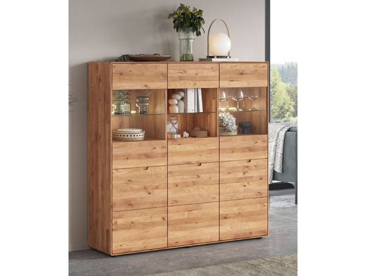 Massives 3-türiges Highboard Donna in Wildeiche – Montierte Lieferung – 3%-Vorkasse-Rabatt