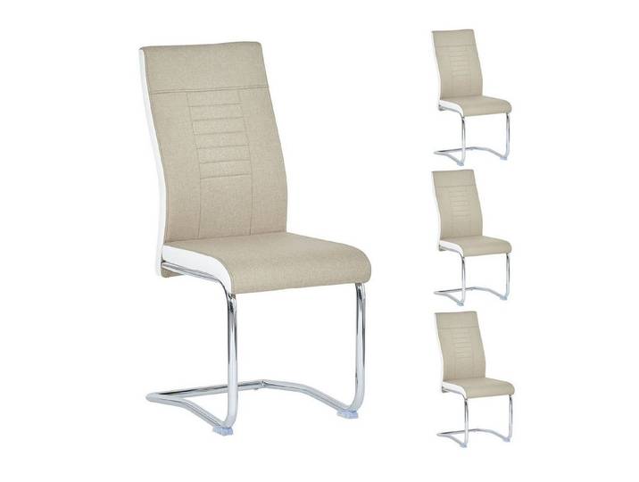 CARO-Möbel Esszimmerstuhl ALBA (4 St), Küchen Schwingstuhl Stoffbezug gepolstert mit Metallgestell Beige/Weiß