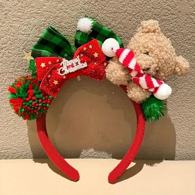 Uplifted Goods Festive Christmas Bear Headband red