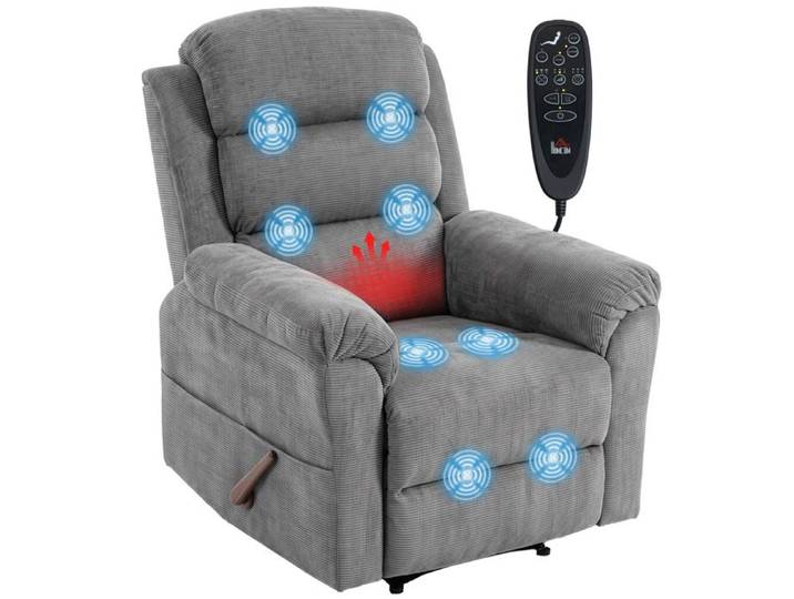 Fauteuil releveur électrique Massant Chauffant Inclinable 135° Chenille Gris