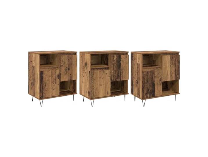 Fisinber Sideboard 3er Set Altholz-Optik Kommode 60x35x70cm Kompakter Anrichte-Schrank mit 2 Türen für Flur, Schlafzimmer und Esszimmer. Viel Stauraum aus robustem Holzwerkstoff.