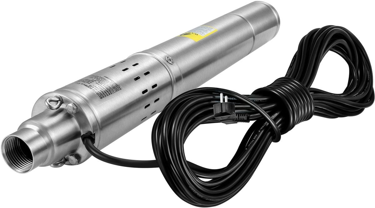 Zandbestendige dompelpomp voor diepe putten, 550W, 35 l/min, 108m opvoerhoogte, roestvrij staal, zilver