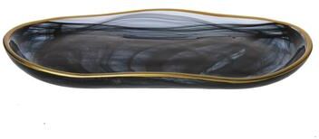 "Alice Pazkus Black Alabaster 13.75"" Oval Tray With Gold Trim"