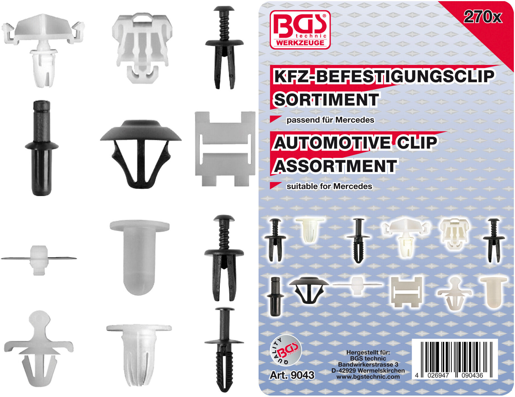 BGS Kfz-Befestigungsclip-Sortiment für Mercedes-Benz 9043, 270-tlg. ; BGS technic)