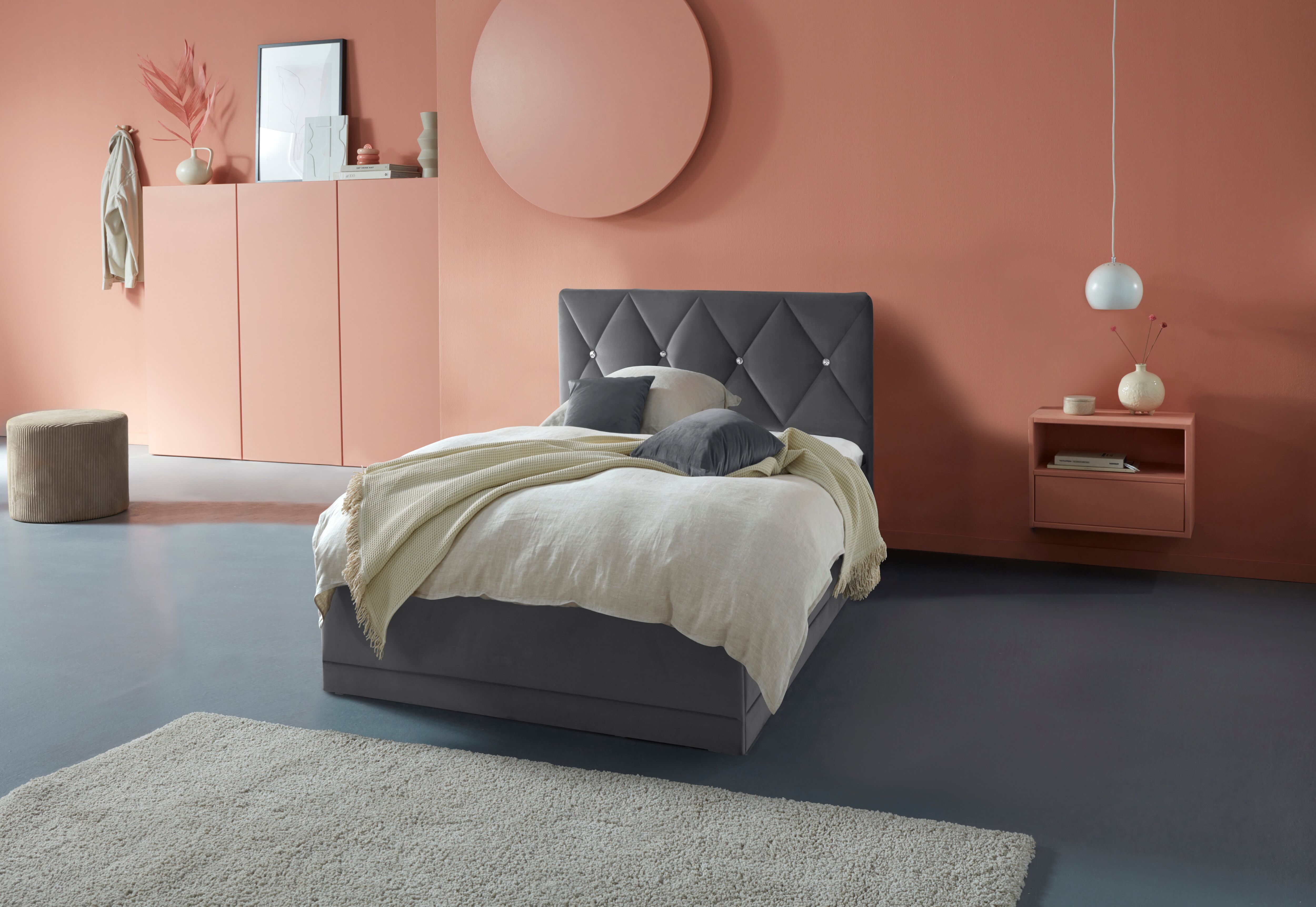 Polsterbett "Adamas", grau (anthrazit), L:210cm, Bezug: 100% Polyester, Polsterung: Polsterwatte, Material Gestell: gepolsterter Holzwerkstoff, WESTFALIA SCHLAFKOMFORT, Betten, Polsterbett, auch mit Bettkasten, Knopfheftung mit Strasssteinen anthrazit Lie