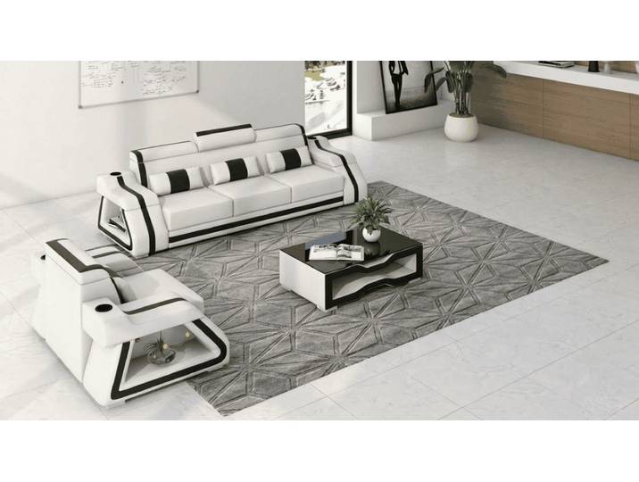 Xlmoebel Polstergarnitur Sofa Set 3+1 Modern Weiß Schwarz Premium LED Luxus Komfort Elegant *, (Sofa Set, 2-tlg., 2-tlg)