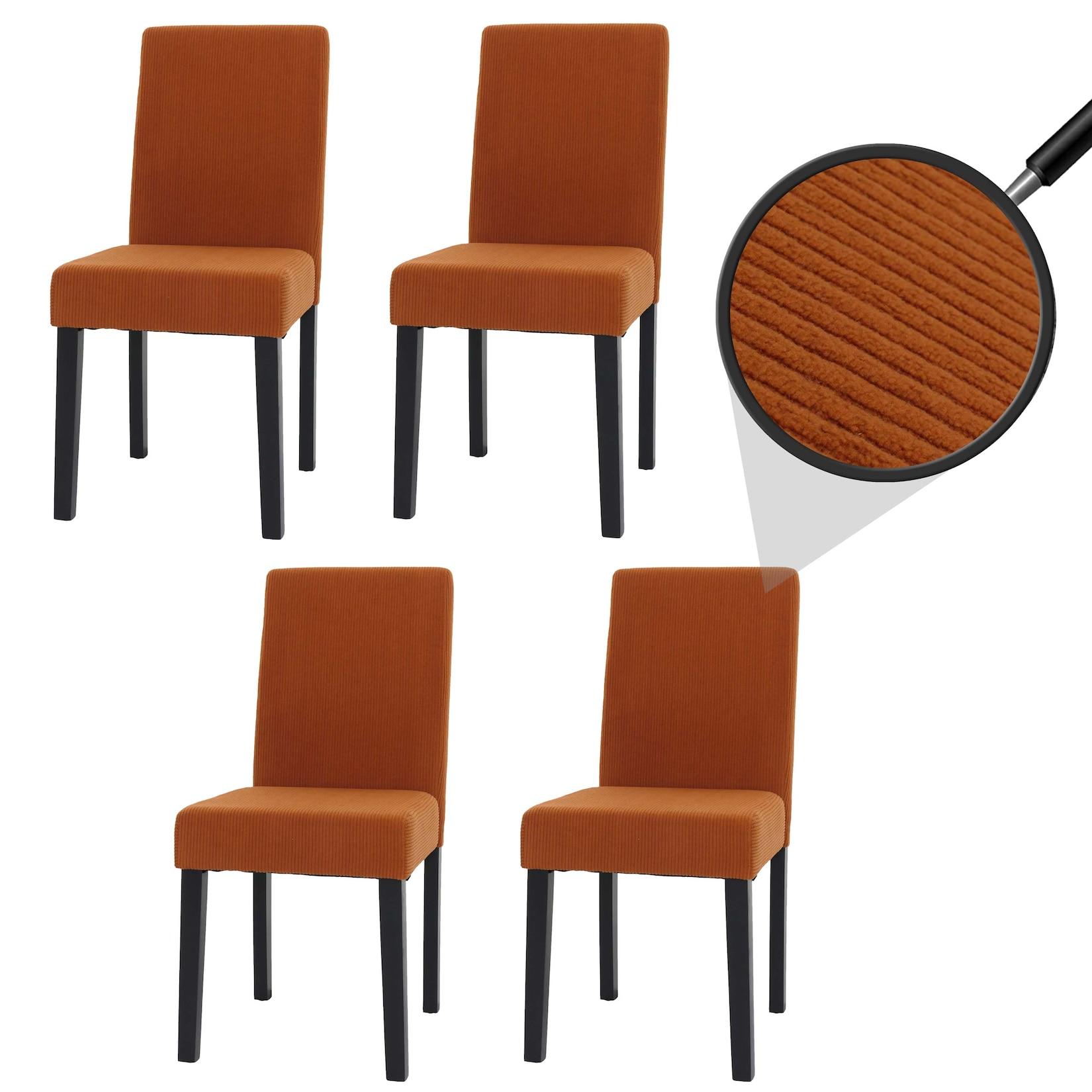 4er-Set Esszimmerstuhl Littau, Stuhl Küchenstuhl Hochlehner, Stoff/Textil Cord Holz ~ terrakotta, dunkle Beine