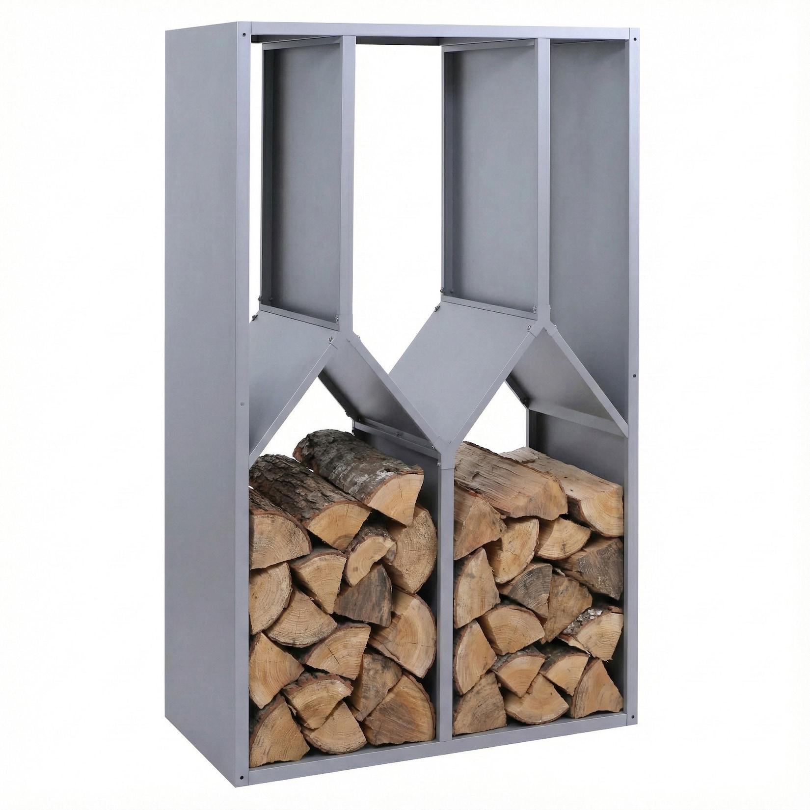Brennholzlager MCW-P76, Kamin-/Feuerholzregal Holzlager Holzunterstand Outdoor Metall 160x95x50cm ~ grau