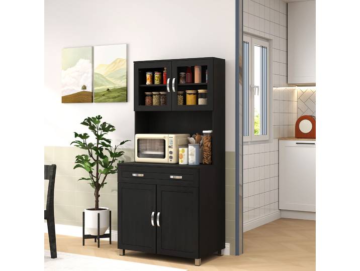 HOMCOM Buffet Haut Cuisine 4 Portes Tiroir 80x48x170cm Noir