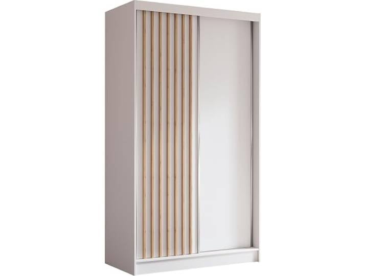 AXLIVING Kleiderschrank Cabinio 120cm Weiß/Artisan 5 Ablagefächer (40,8 cm Höhe, 57,6 cm Breite). ABS-Kanten. Kleiderstange. Elegantes Design in Weiß mit Artisan-Lamellen.