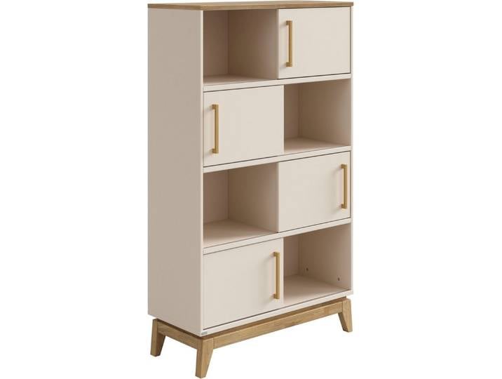 PAIDI Standregal STIENE in Beige oder Grau, 8 Fächer, 4 Schiebetüren mit Soft-Close, modernes und langlebiges Regal mit Massivholz, Highboard