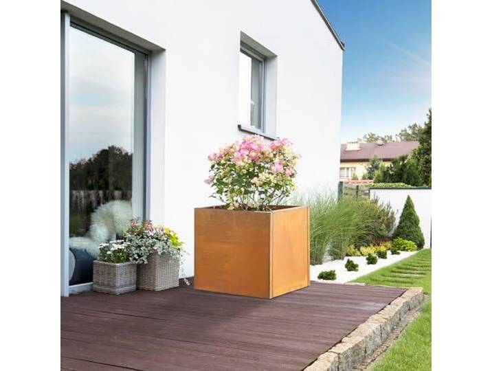 casa.pro Pflanzkübel Vaargel Blumentopf 50 x 50 x 50 cm Pflanzkasten wetterfest Pflanzentopf quadratisch Blumenkübel Outdoor Indoor Blumenkasten Cortenstahl Edelrost