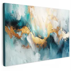 LEINWANDBILD Abstrakt - Kunst - Gold - Blau Groß 140x90 cm