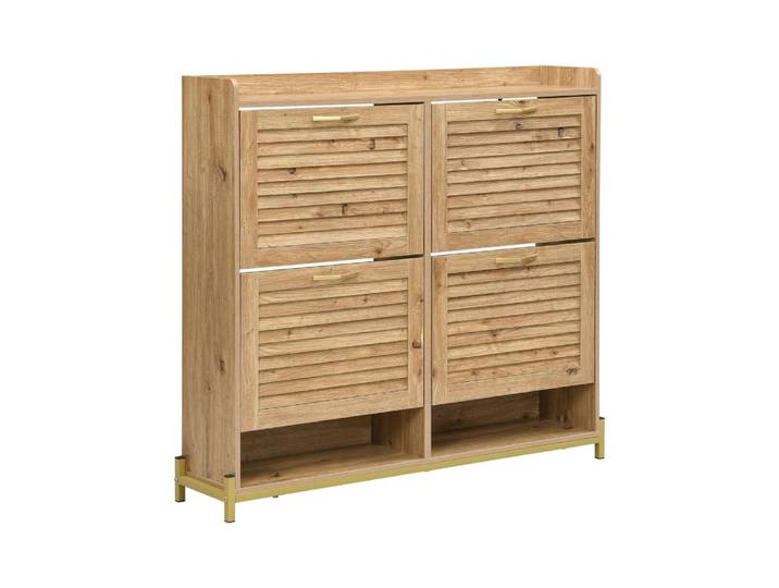 Meuble à chaussures 4 abattants en bois avec étagère basse
