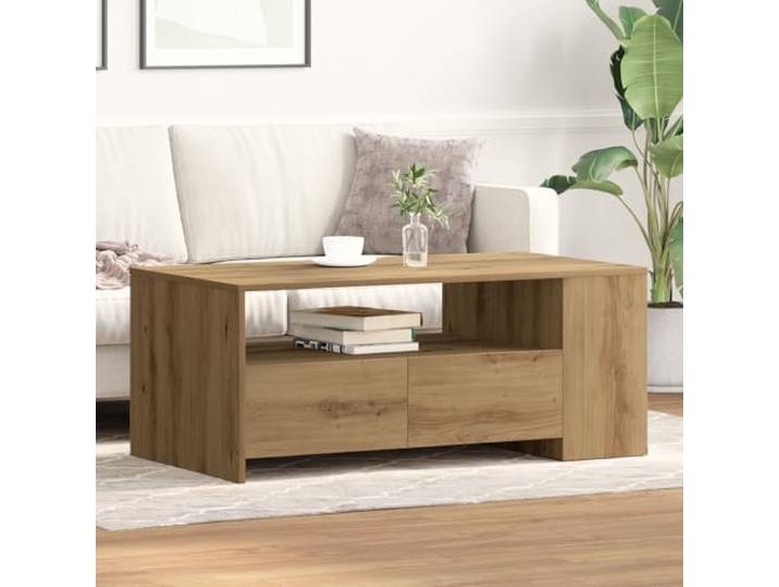 QINXIXINAIXI Handwerklicher Eichen Couchtisch mit Stauraum, rechteckiger Design Couchtisch für Wohnzimmer, 102 x 55 x 43.5 cm