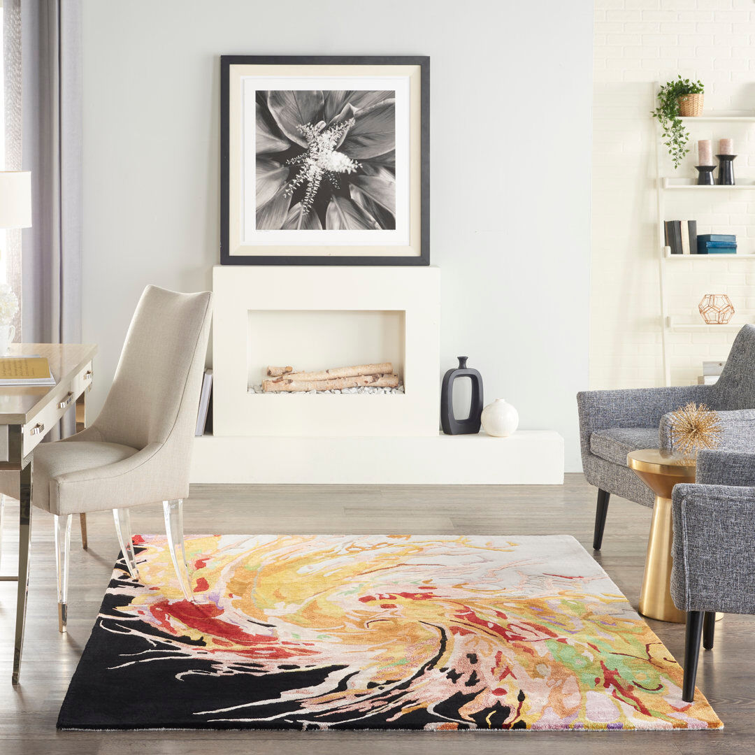 Longweave Prismatic Abstract Area Rug Black/Yellow/Pink Rectangle 168 x 226cm