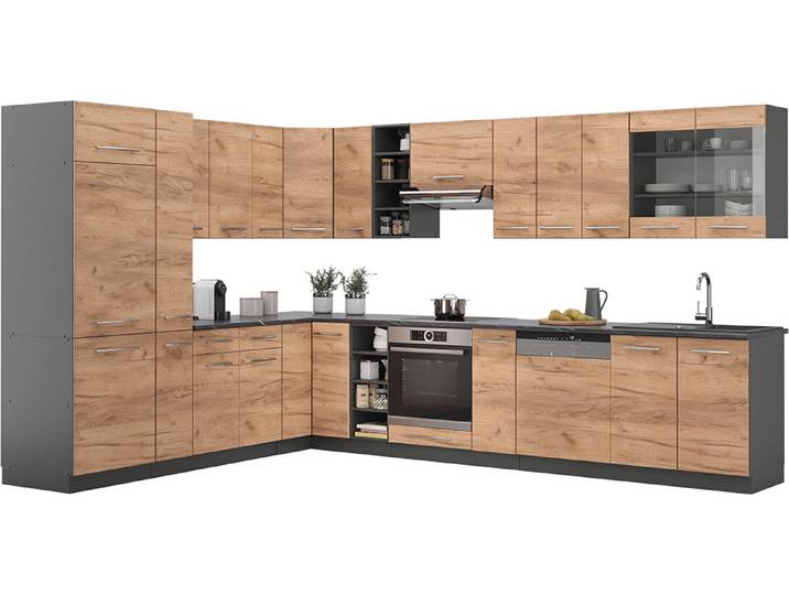 Eckküche Vicco Fame-Line Goldkraft Eiche/Anthrazit 347 x 257 cm, AP Eiche, Model 47327