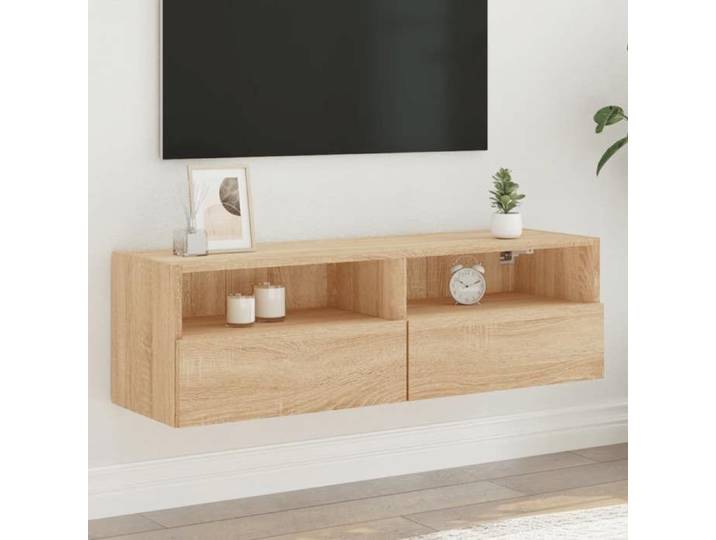 Meuble TV mural chêne sonoma 100x30x30 cm bois ingénierie meuble suspendu design scandinave