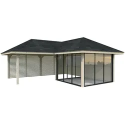 Palmako Pavillon Bianca 24,9 m2 Set 511 Slide Plus mit Isolierglas-Schiebetüren naturbelassen