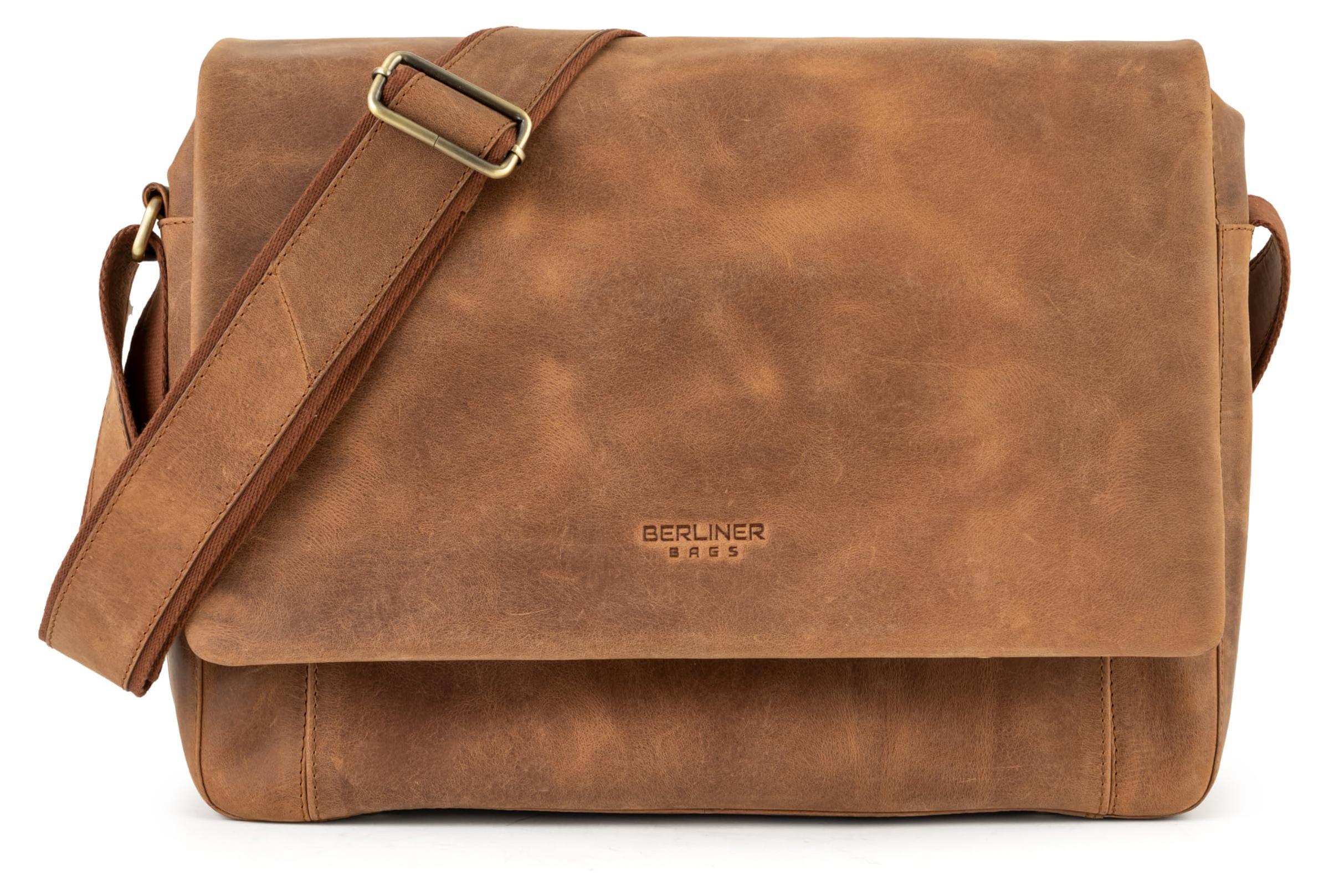 Vintage Umhängetasche P-berg aus Leder mit Laptopfach - Braun